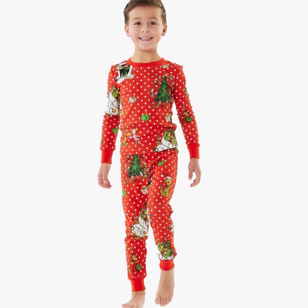 Pottery barn kids Festive grinch Red Kids Pajamas sz 8